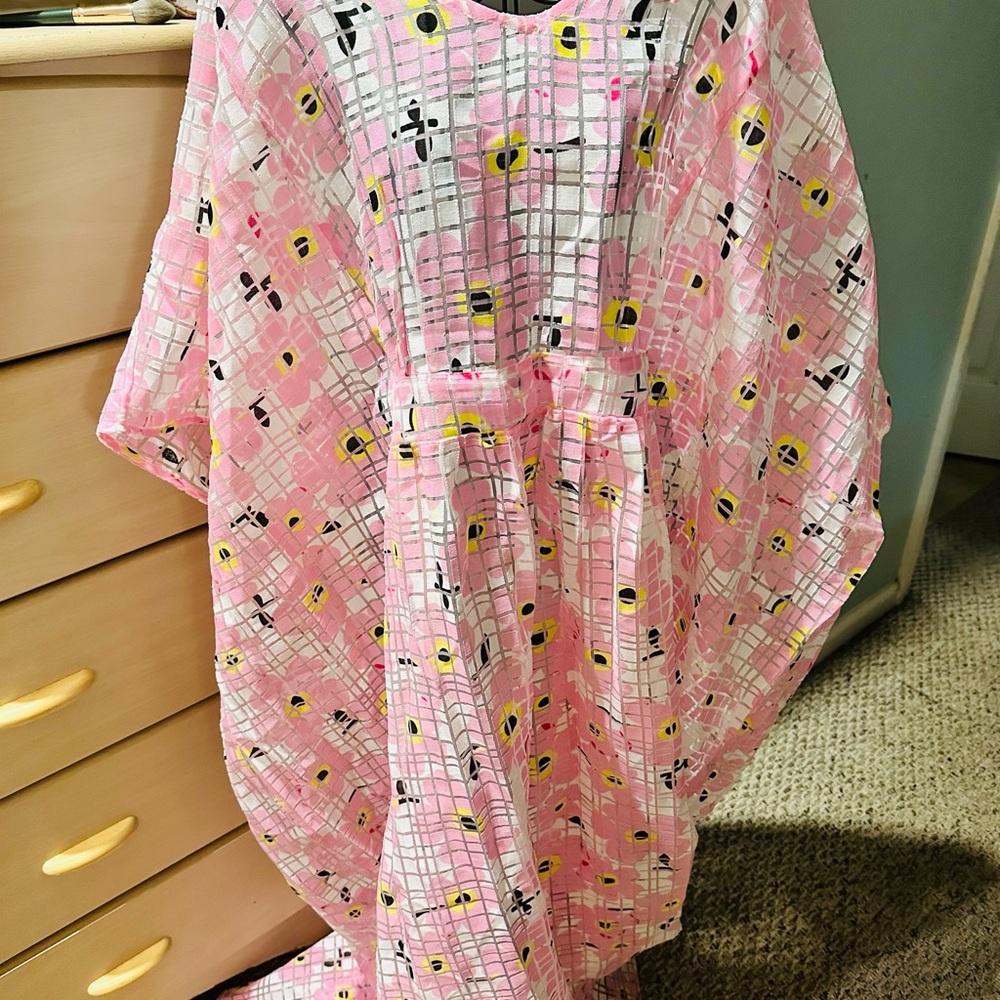 Unique Vintage NWT Pink Floral Burnout Chiffon Burton Caftan Dress